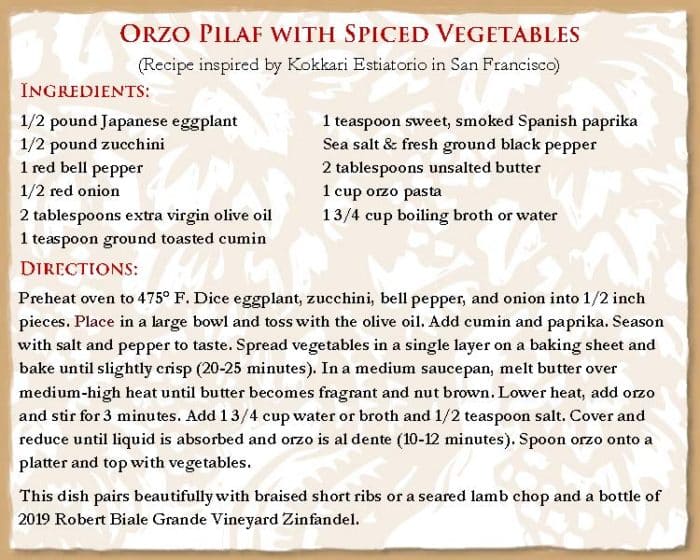 Orzo Pilaf Recipe Robert Biale Vineyards Orzo Pilaf Recipe Robert Biale Vineyards