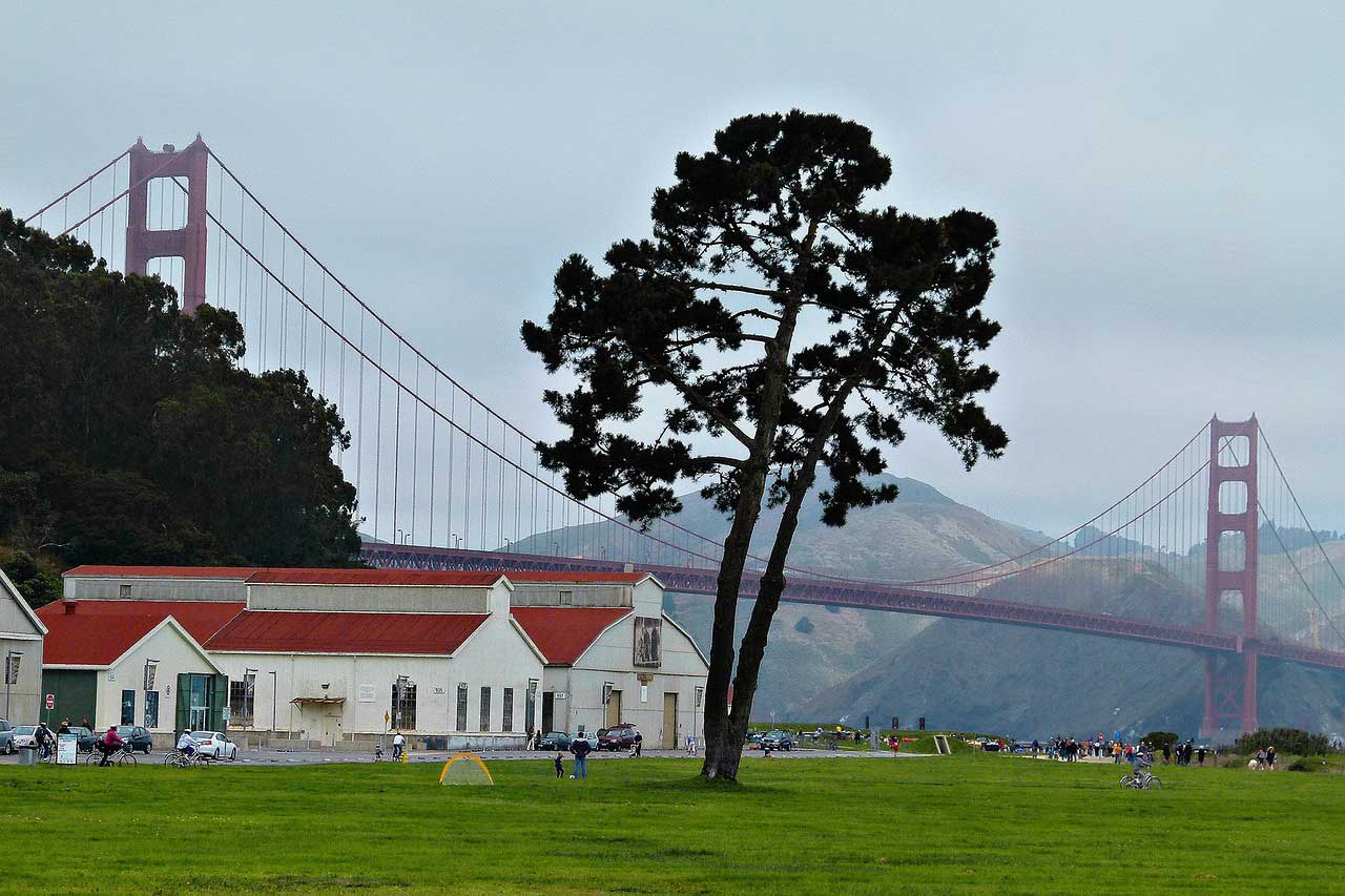 Fort Mason with the Golden Gate Bridge in the background