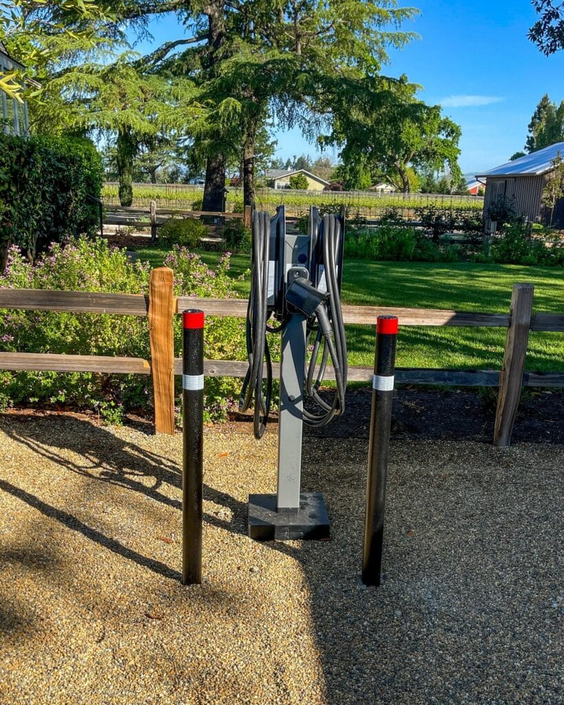 The EV two-car charging station at Biale Vineyards