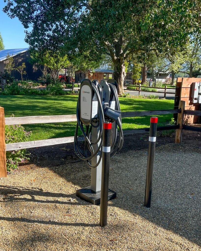 The EV two-car charging station at Biale Vineyards